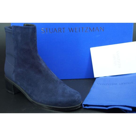 Stuart Weitzman Reserve Stretch Suede Blue Ankle Boots Size 6 NEW $495 Navy 5050 - Picture 1 of 12